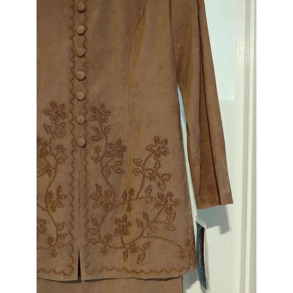 Karin Stevens Vintage Faux Suede Dress/Attached Jacket Tobacco Church Modest 16 - Picture 5 of 12